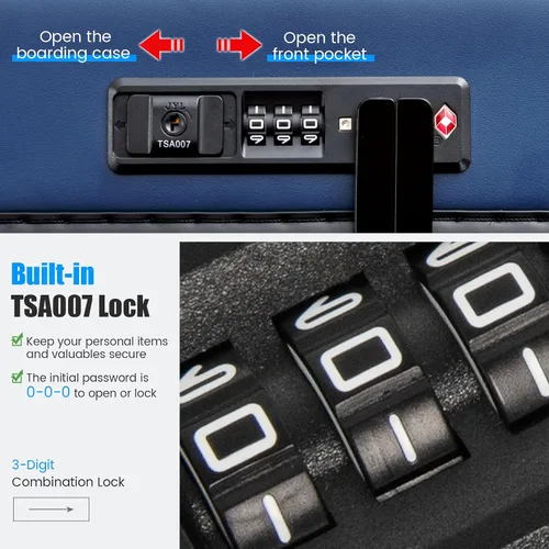 Vista 5 de Goplus Equipaje de mano, maleta rígida de policarbonato de 20 pulgadas con bolsillo frontal, mesa plegable, puerto de carga USB, doble bloqueo TSA