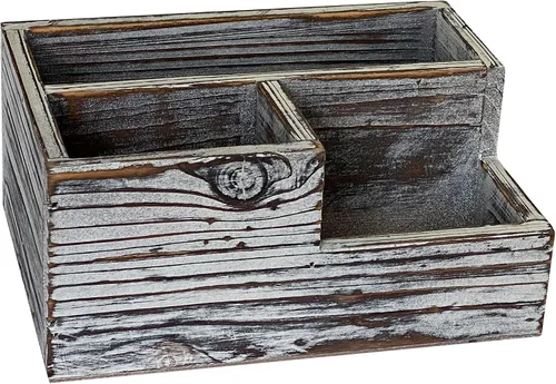 Vista 3 de Cregugua Soporte decorativo de madera rústica para bolígrafos y lápices, organizador de madera estacionaria para oficina/hogar