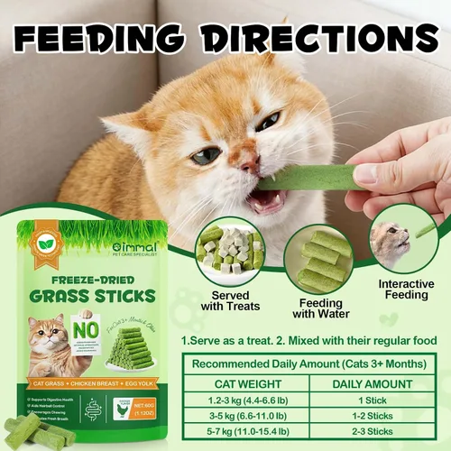 Vista 8 de Palito de hierba para gatos de 2.12 oz, secado congelado, bocadillos para limpieza de dientes y eliminación de bolas de pelo, sabor natural a pollo