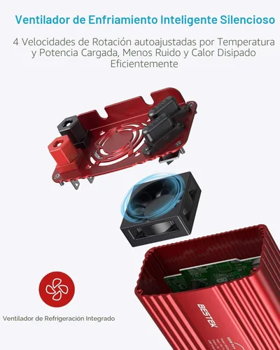 Vista 5 de BESTEK Inversor de corriente de onda sinusoidal pura de 500 W, CC 12 V a CA (2 tomas), cargador de coche de 110 V, convertidor de adaptador de 1 Rojo