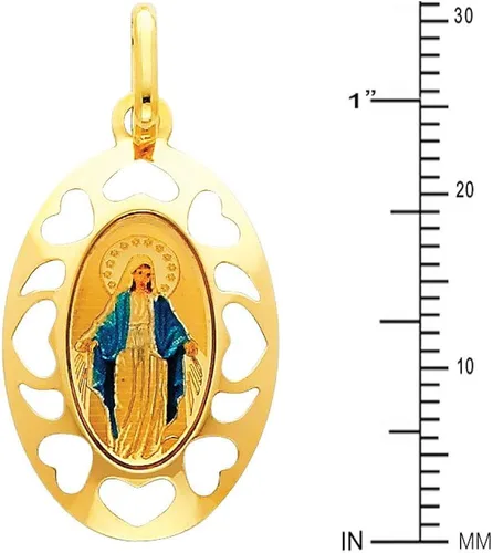 Vista 2 de Dije de oro amarillo real de 14 quilates religiosa bendecida Virgen María esmaltada Oro de 14 quilates