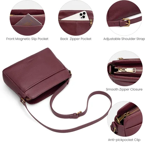 Vista 4 de befen Bolso cruzado antirrobo para mujeres de cuero genuino, bolsos pequeños de hombro cruzados con ranuras para tarjetas RFID