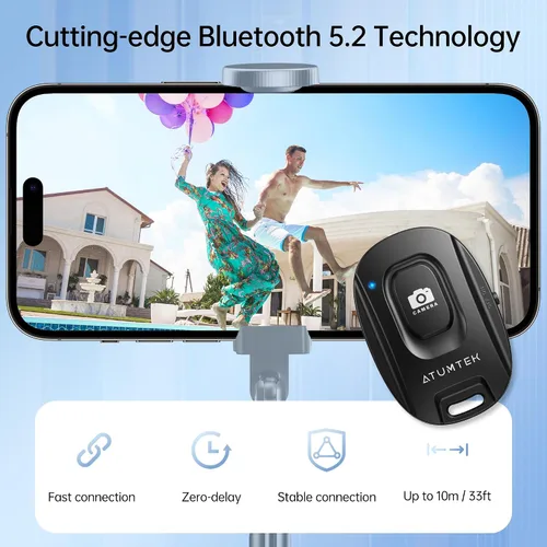 Vista 6 de Atumtek Trípode para selfie stick con 3 controles remotos Bluetooth, trípode de aluminio extensible 3 en 1 con control remoto recargable y 2
