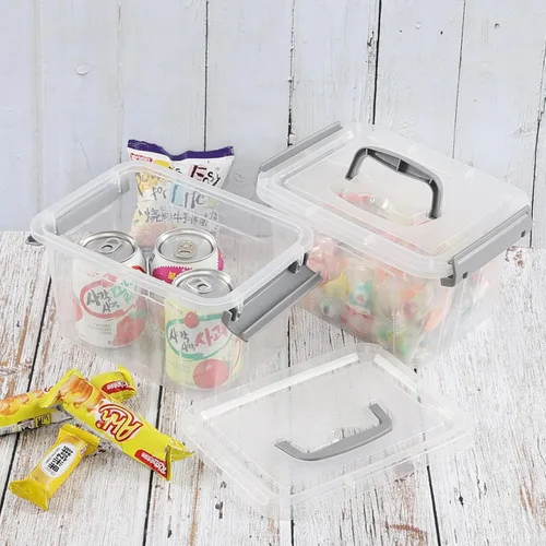 Vista 8 de Caja de almacenamiento transparente pequeña de 3.5 cuartos de galón con asa, pequeños contenedores de plástico con tapas, 6 paquetes