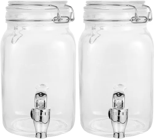 Vista 9 de Dispensador de bebidas de 1 litro para fiestas, dispensador de bebidas de vidrio, con espita y mango, abrazadera de bloqueo de gatillo, dispensador