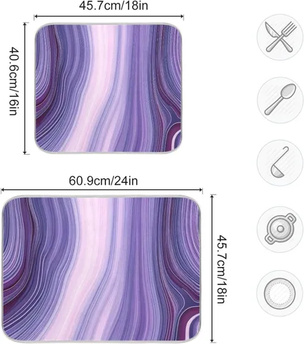 Vista 3 de Hermosa alfombra de secado de platos con textura de mármol morado para encimera de cocina, 18 x 24 pulgadas, almohadilla de secado de microfibra