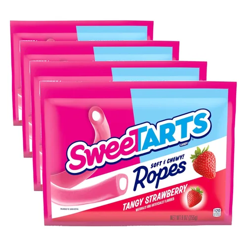 Vista 12 de SweeTARTS Soft & Chewy Ropes Candy, sabor a fresa picante, bolsa de 9 onzas