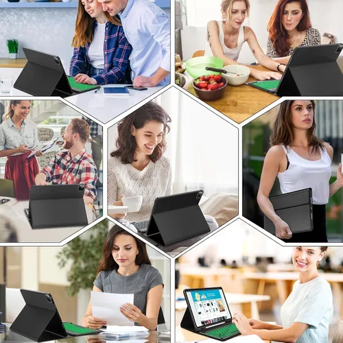 Vista 7 de Funda de teclado para tableta Samsung Galaxy Tab A8 X200/X205 de 10.5 pulgadas, cubierta protectora de teclado con soporte multiángulo, borde