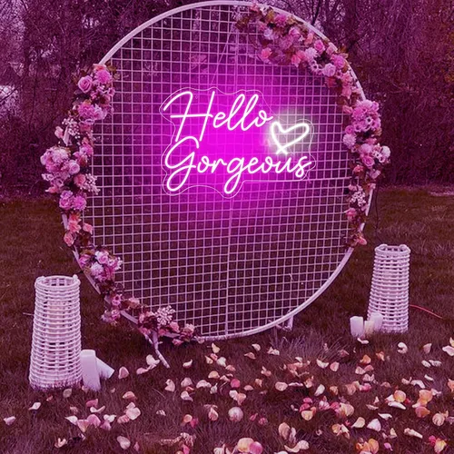 Vista 5 de Neonwall - Letrero de neón con texto en inglés "Hello Gorgeous para bodas, decoración de habitación de dormitorio, fiesta de cumpleaños, centro