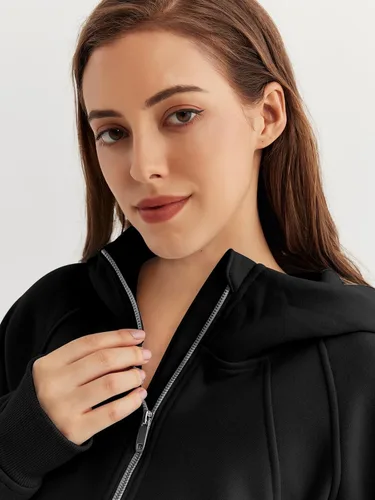 Vista 4 de WYNNQUE Sudadera corta con capucha para mujer, manga larga, forro polar, media cremallera, ropa de otoño