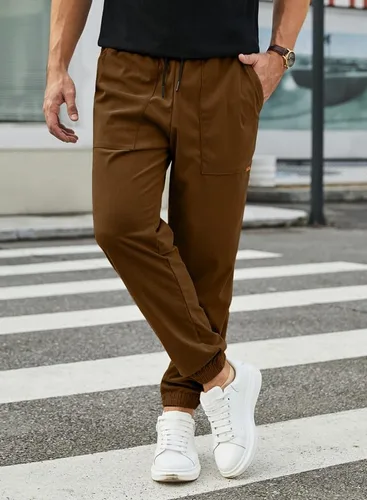 Vista 3 de JMIERR Pantalones de pana para hombre, cintura con cordón elástico, pantalones de deporte cónicos, pantalones cargo pantalones de senderismo