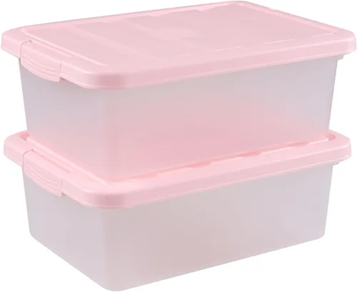 Vista 7 de Rosebloom - Caja de almacenamiento de plástico de 14 cuartos de galón, contenedor de almacenamiento con tapa rosa, 2 paquetes