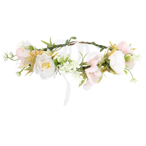 Vista 15 de Corona de flores sintéticas para mujer, diadema floral para novia Azul-1