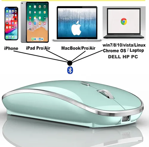 Vista 3 de Ratón Bluetooth recargable inalámbrico Bluetooth Mouse para iPad Pro iPad Air Mac MacBook Pro MacBook Air Laptop Chromebook Windows HP DELL (azul)