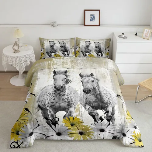 Vista 22 de Erosebridal Juego de edredón con estampado de vaca de las Highland, juego de ropa de cama de granja occidental verde azulado, decoración rústica