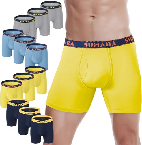 Vista 29 de SUMABA Calzoncillos tipo bóxer de pierna larga para hombre, con bolsa que no se suben para hombre 1 paquete: verde militar02