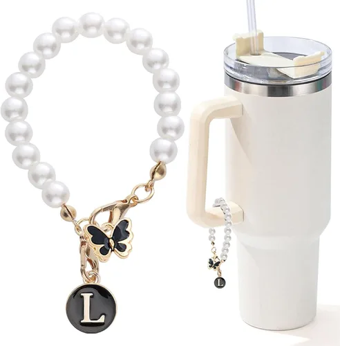Vista 67 de Encanto de letra para Copa Stanley, accesorios de cadena de perlas, encantos de iniciales de Copa Stanley para asa, decoración de botella de agua