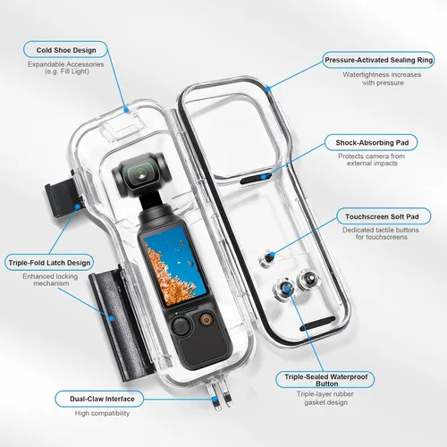 Vista 3 de FitStill Funda de buceo impermeable compatible con DJI Osmo Pocket 3,147FT/45M carcasa protectora subacuática con soporte de montaje Pocket3 Kit