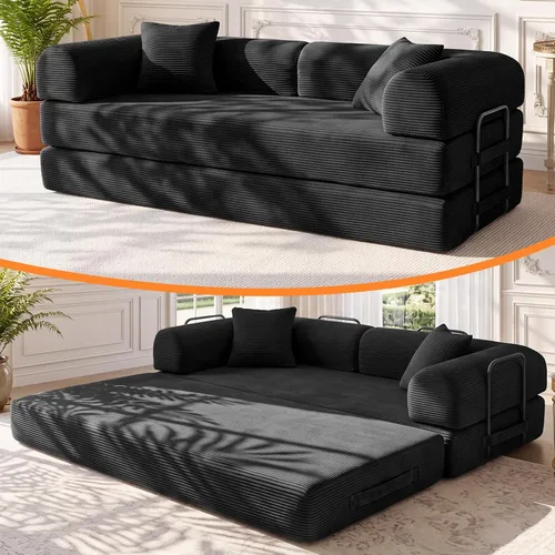 Vista 23 de Sofá cama de espuma viscoelástica de 79 pulgadas, futón convertible con reposacabezas alto, sofá sin hueso Negro