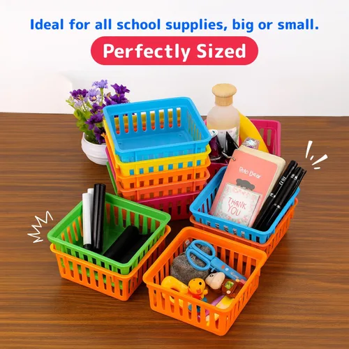 Vista 11 de PREXTEX Cestas de almacenamiento para el aula, contenedor de lápices y lápices - Organización del aula - Cestas cuadradas de plástico multicolor, 5