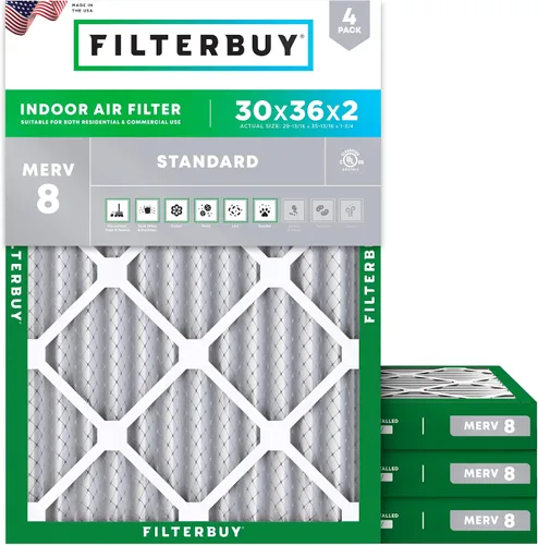Vista 110 de Filterbuy - Filtros de aire de repuesto MERV 8, protección contra el polvo, plisados, para caldera y sistema HVAC, 20 x 25 x 1 pulgadas, paquete