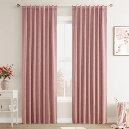 Vista 56 de Joywell - 2 cortinas de lino 100% opacas, con bolsillo para cortinero, trabilla trasera, cinta para ganchos y anillas con clip, con aislamiento