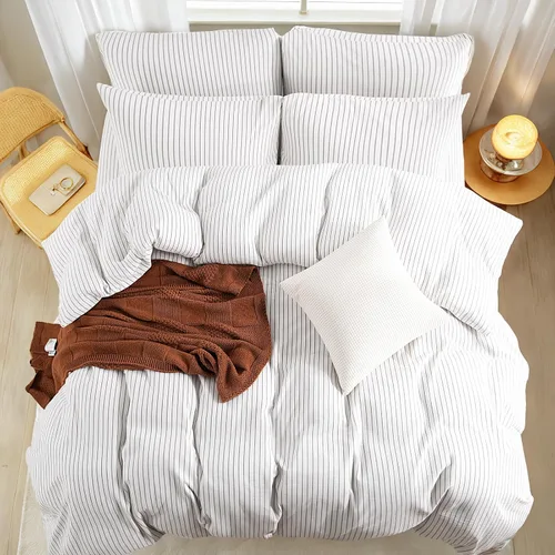 Vista 334 de NEXHOME PRO Funda de edredón Twin XL 100% algodón lavado, transpirable, duradera, texturizada, similar al lino, juego de ropa de cama para el hogar