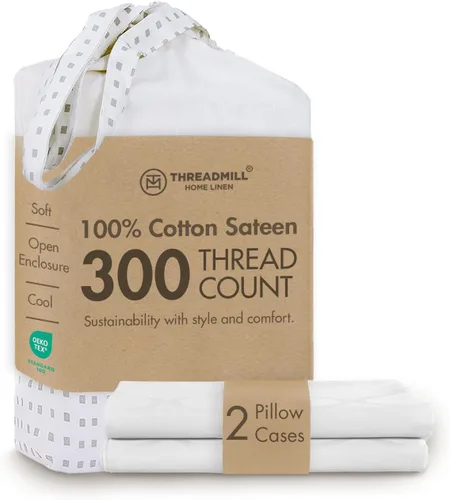 Vista 13 de Threadmill Juego de fundas de almohada tamaño king de 2 piezas - 100% algodón puro de 300 hilos, tejido de satén beige - Fundas de almohada ultra