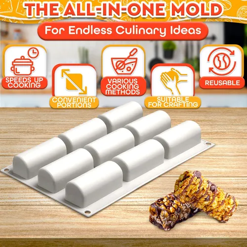 Vista 4 de Molde de silicona de 9 cavidades, molde reutilizable antiadherente para hornear en forma de tronco para mini rollos suizos, postres de chocolate