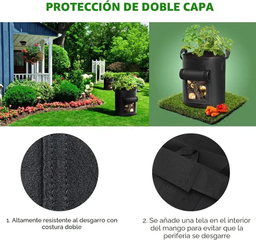 Vista 4 de Cavisoo Paquete de 5 bolsas de cultivo de papas de 10 galones, bolsa de plantación de jardín con mango reforzado, macetas de tela no tejida gruesa