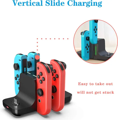 Vista 4 de Estación de carga de controlador mejorada para controlador Nintendo Switch Pro y Joy con, soporte de carga FANPL 6 en 1 para Switch y modelo OLED