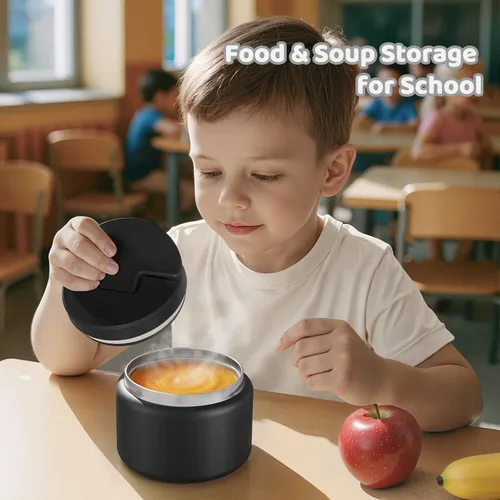 Vista 4 de Termo de sopa de 14.5 onzas para comida caliente para niños, tarro de comida aislado al vacío, termo de sopa sin torsiones para comida caliente