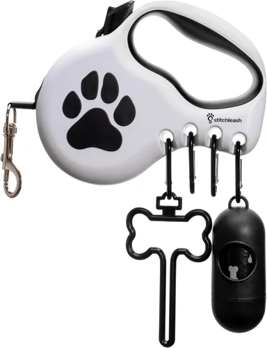 Vista 8 de Correa retráctil para perros pequeños y medianos (hasta 55 libras) - Personalizable, patentado, diseño reflectante, mango ergonómico, incluye Negro