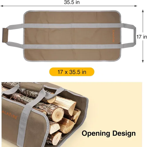 Vista 7 de Transportador de madera para leña con asas, bolsa honda plegable de lona de 16 onzas para leña, bolsa de transporte de troncos pesados de calidad