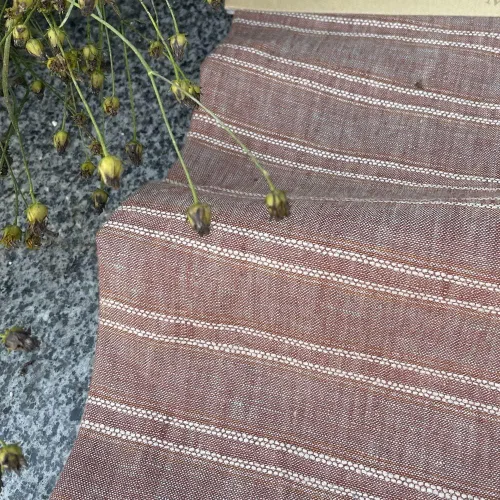 Vista 4 de Tela de rayas de lino lúrex marrón Material elegante para costura, manualidades y decoración del hogar