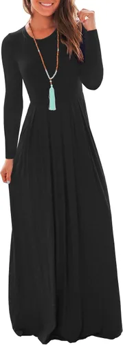 Vista 4 de VIISHOW - Vestido largo para mujer, vestido largo informal de ajuste holgado, manga larga y bolsillos