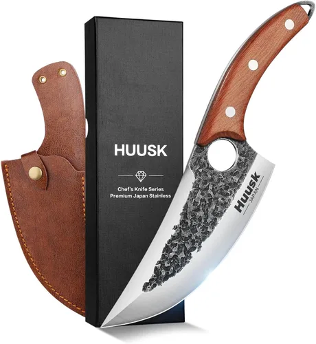 Vista 8 de Huusk Mini cuchillo japonés, pequeños cuchillos de carne con funda, cuchillos únicos de cavernícola, cuchillo vikingo de chef forjado a mano