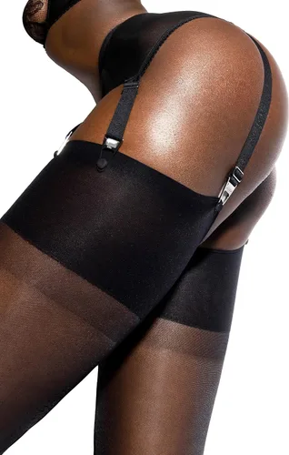 Vista 4 de sofsy Medias altas hasta el muslo transparentes para mujer, pantimedias con liguero, 15 guarde fabricadas en Italia (liguero no incluido)