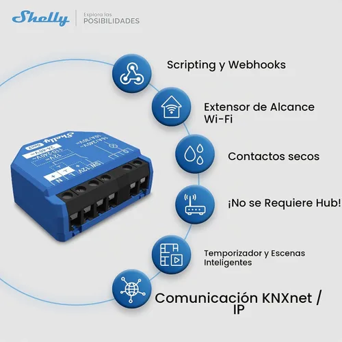 Vista 4 de Shelly 1 Gen3, interruptor de relé inteligente WiFi con contactos secos, 1 canal 16A, compatible con Alexa, Home Assistant, SmartThings y Google