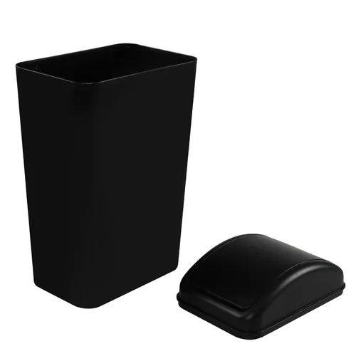Vista 5 de Cand - Cubo de basura pequeño de plástico de 14 L/3.2 galones, con tapa abatible delgada Negro