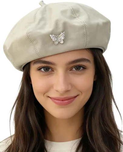 Vista 16 de MINGSEECESS Mujeres PU cuero francés negro boina sombrero Causal Beanie Hat Cinturón-marrón