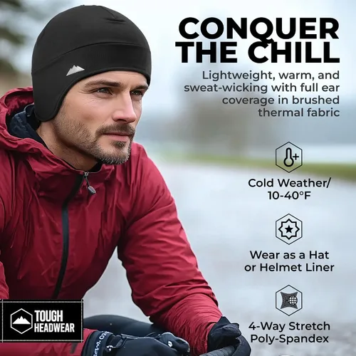Vista 22 de Tough Headwear Gorras térmicas para casco para hombre, para invierno, gorra de casco y gorras de ciclismo para correr, esquiar, deportes de invierno