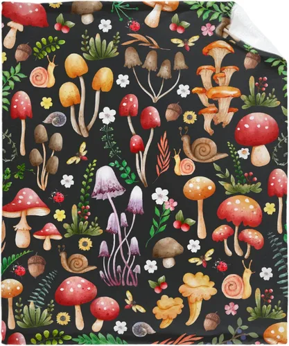 Vista 13 de Manta de regalo personalizada de hongos del bosque salvaje oscuro, manta de franela suave y ligera, adecuada para uso en cama, sala de estar