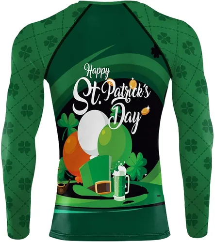 Vista 2 de Rcimuue Camiseta de compresión para hombre, con estampado irlandés 3D, camiseta deportiva para el día de San Patricio, camiseta de manga larga