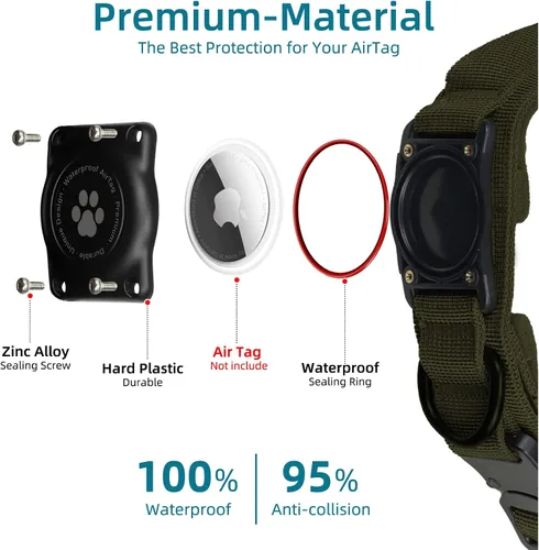 Vista 3 de Collar táctico para perro con AirTag, 100% impermeable, collares para perro Apple Air Tag integrados con soporte rígido de PC para AirTag, collar