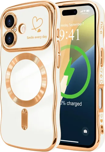 Vista 53 de LCHULLE - Funda magnética para iPhone 13 para mujeres y niñas, con forma ondulada, color azul bebé [Compatible with MagSafe] Cute Curly Wave, Love