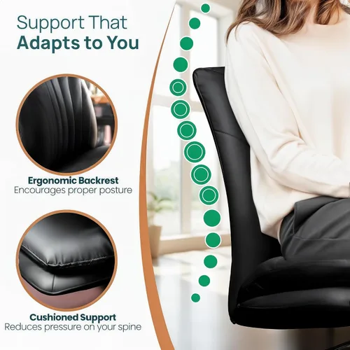 Vista 4 de NYPOT Silla de escritorio sin brazos con ruedas para sentarse entrecruzada, silla sin brazos anchos con patas cruzadas, taburete giratorio ajustable