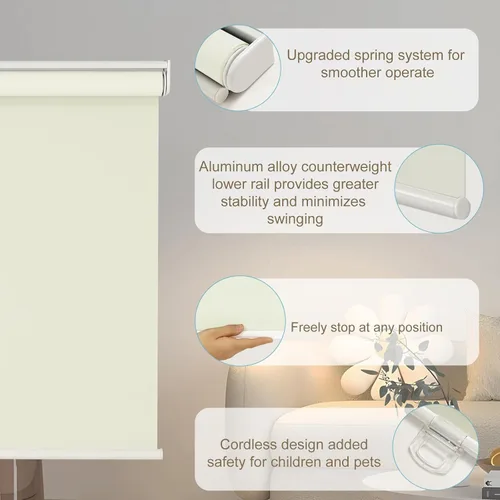 Vista 4 de Persianas enrollables opacas sin cordones para ventanas, 100 % oscurecimiento de la habitación, protección UV con aislamiento térmico, persianas