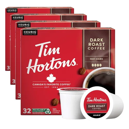 Vista 7 de Tim Hortons Café de tueste oscuro, cápsulas K-Cup de una sola porción compatibles con cafeteras Keurig, 32 K-Cups, rojo