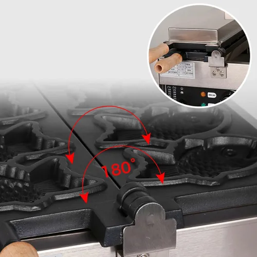 Vista 7 de Taiyaki - Máquina para hacer gofres de pescado, 3000 W, eléctrica antiadherente en forma de pescado, máquina eléctrica de gofres para perros